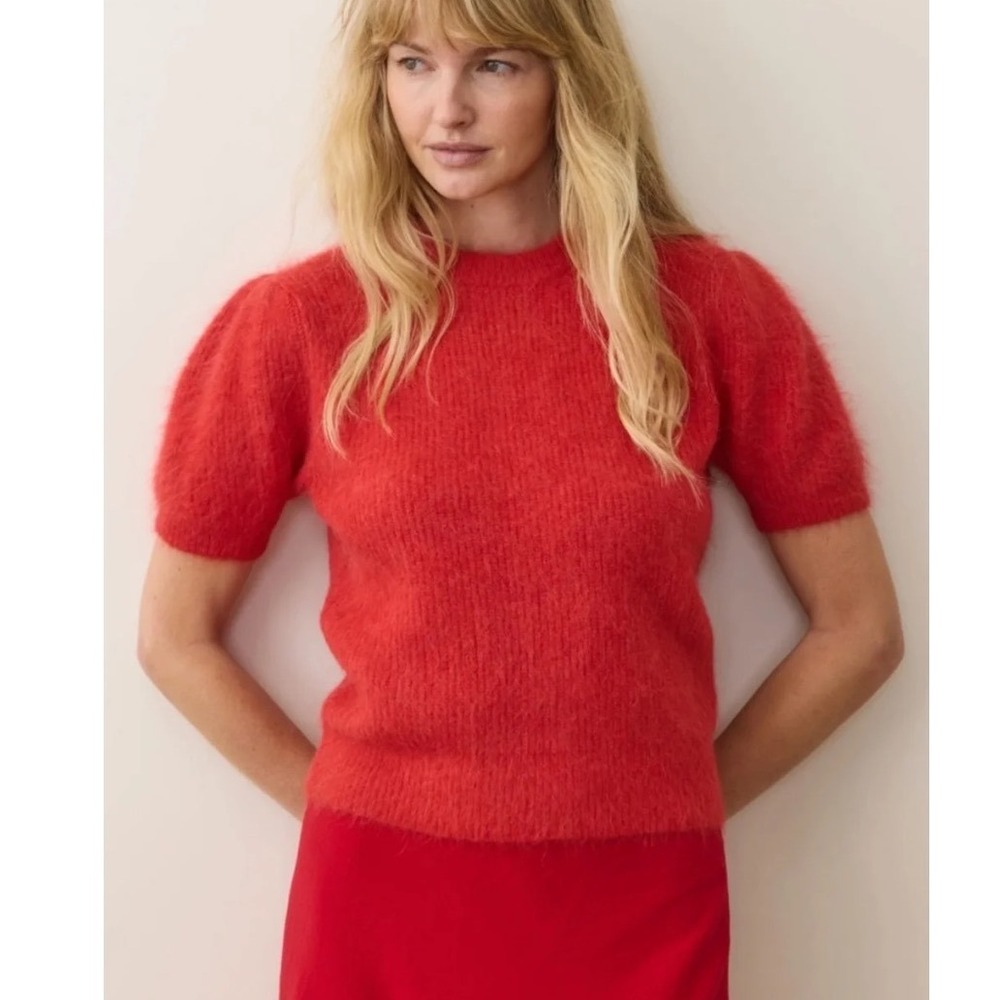 Marine Layer Suri Alpaca Puff Sleeve Sweater Cherry Red XS New With Tags